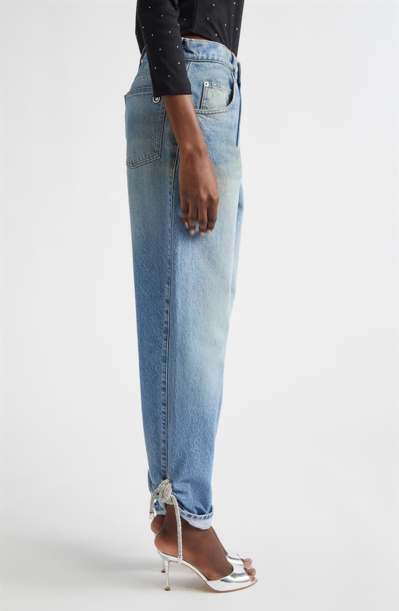 Area Crystal Knot Straight Leg Jeans, Alternate, color, Medium Blue