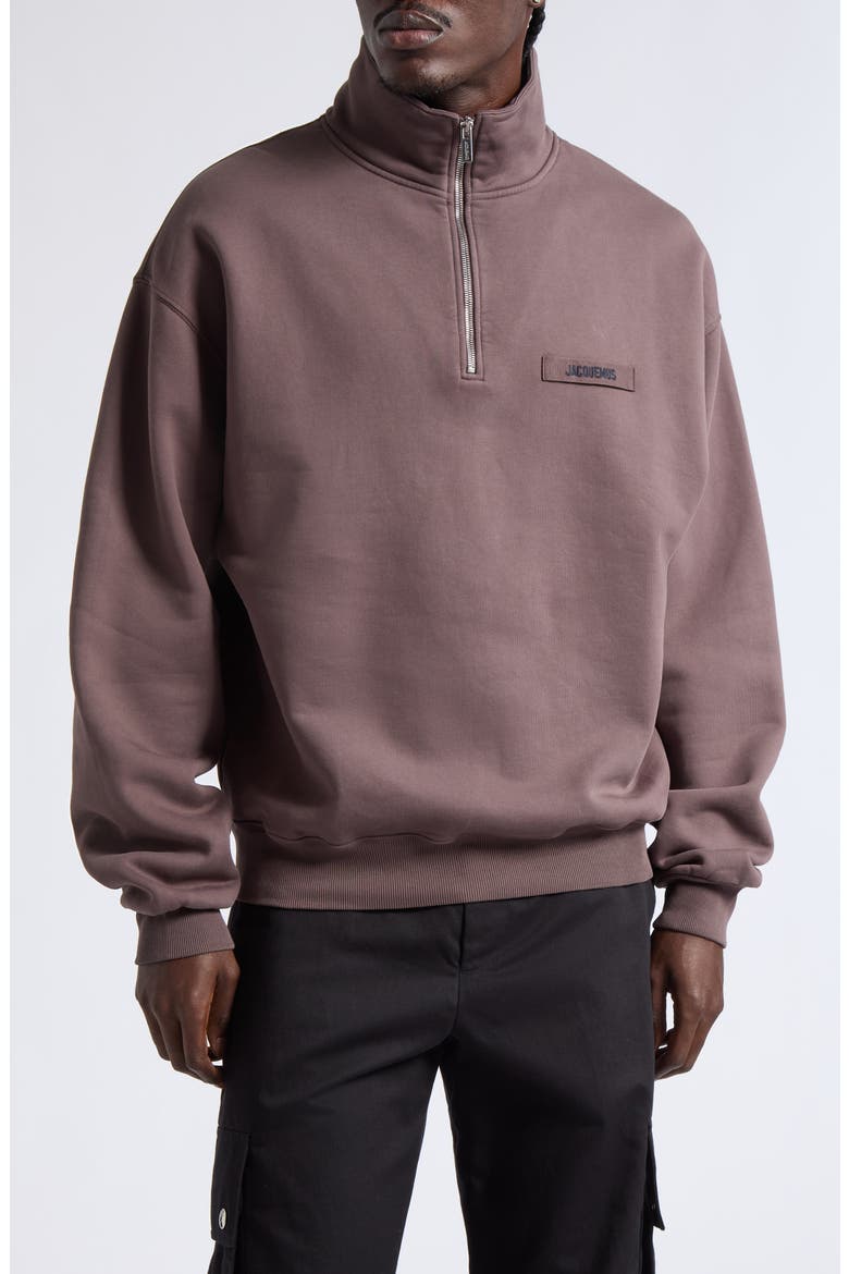 Le Camionneur Gros Grain Half Zip Fleece Sweatshirt, Main, color, BROWN