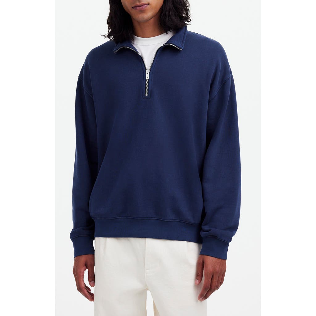 Madewell Relaxed Fit Cotton Blend Quarter Zip Pullover In Blue