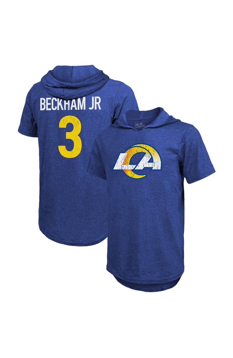 Majestic Threads Men's Majestic Threads Odell Beckham Jr. Royal Los Angeles Rams Player Name & Number Tri-Blend Hoodie T-Shirt, Alternate, color,