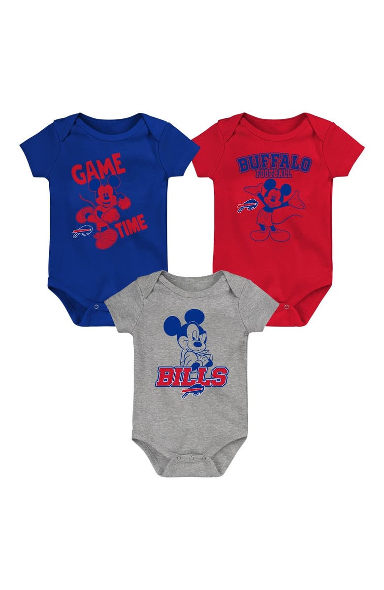 Outerstuff Newborn & Infant Royal/Red/Gray Buffalo Bills Three-Piece Disney Game Time Bodysuit Set, Alternate, color, 