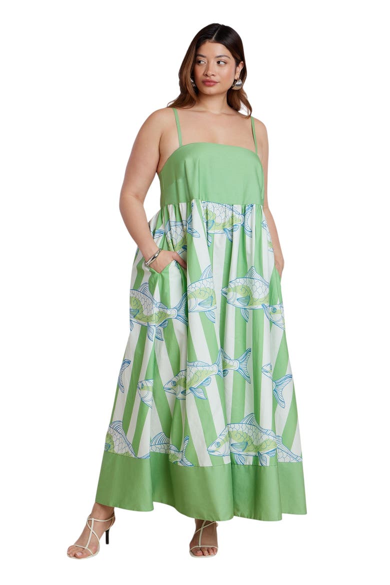 Printed Relaxed Maxi Dress, Main, color, SCHOOL OF FISH