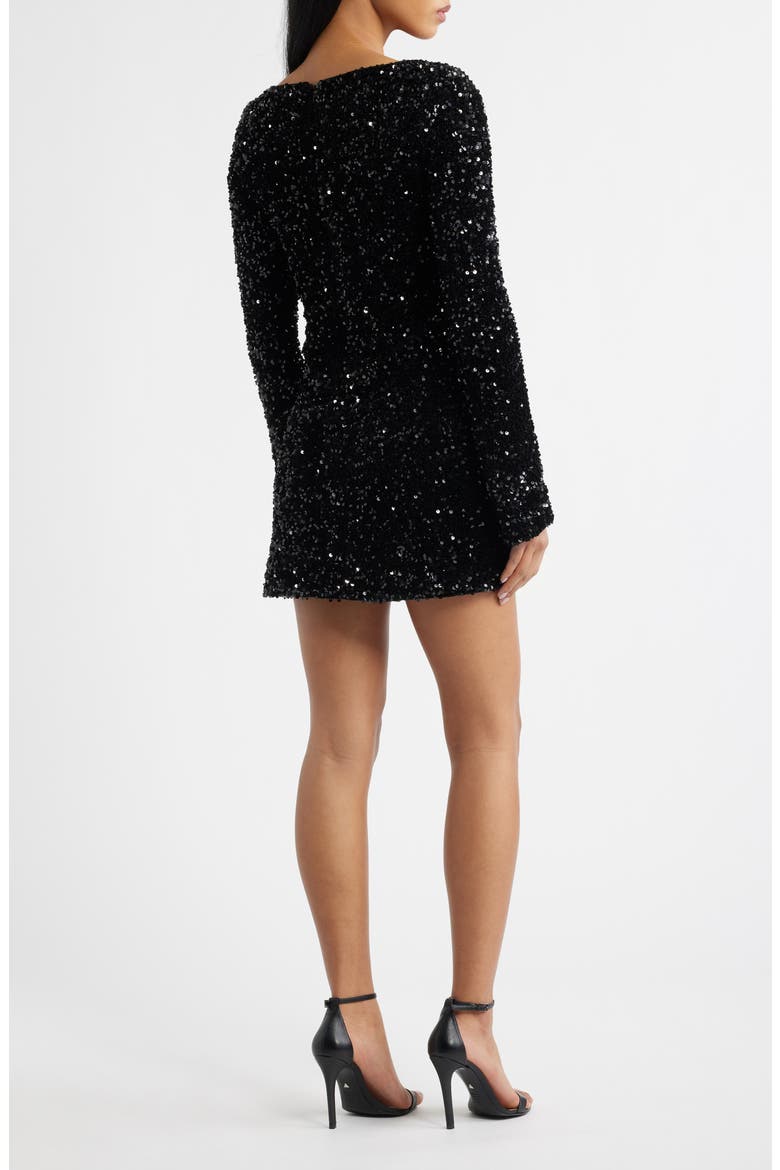 Vinelle Sequin Long Sleeve Velvet Minidress, Alternate, color, BLACK