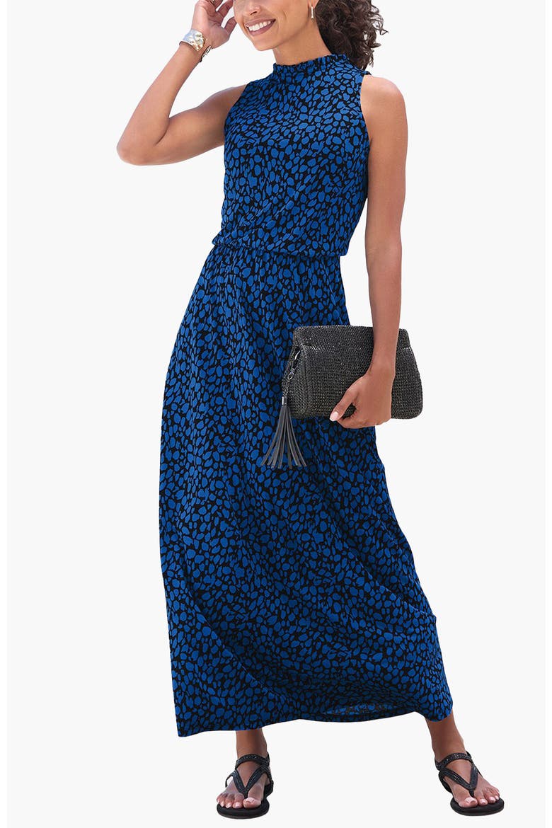 High Neck Maxi Dress, Main, color, Blue-Printed