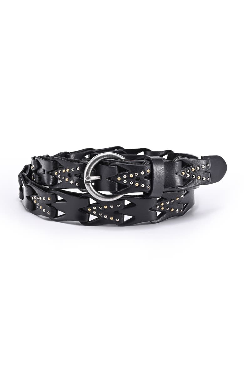 Oranda Genuine Leather Woven Studded Statement Belt, Main, color, Black