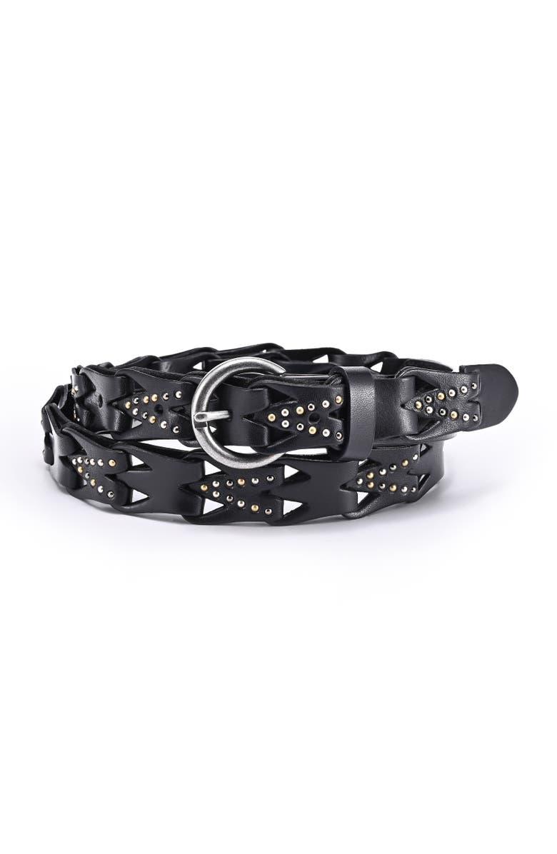 OLD TREND Oranda Genuine Leather Woven Studded Statement Belt, Main, color, Black