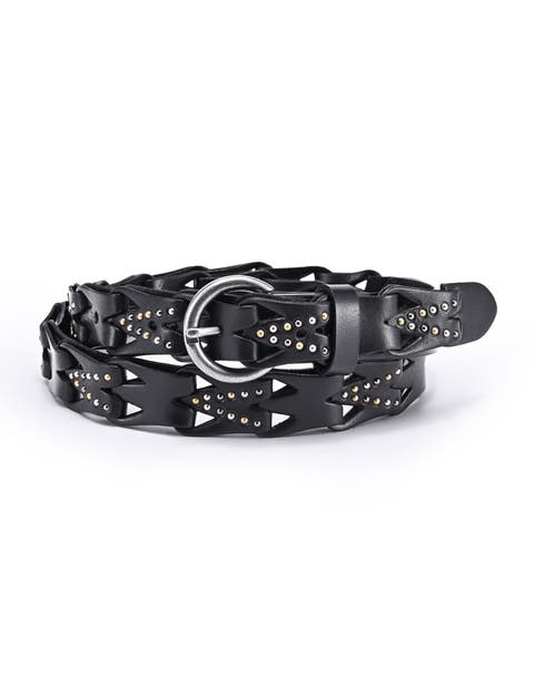 Oranda Genuine Leather Woven Studded Statement Belt