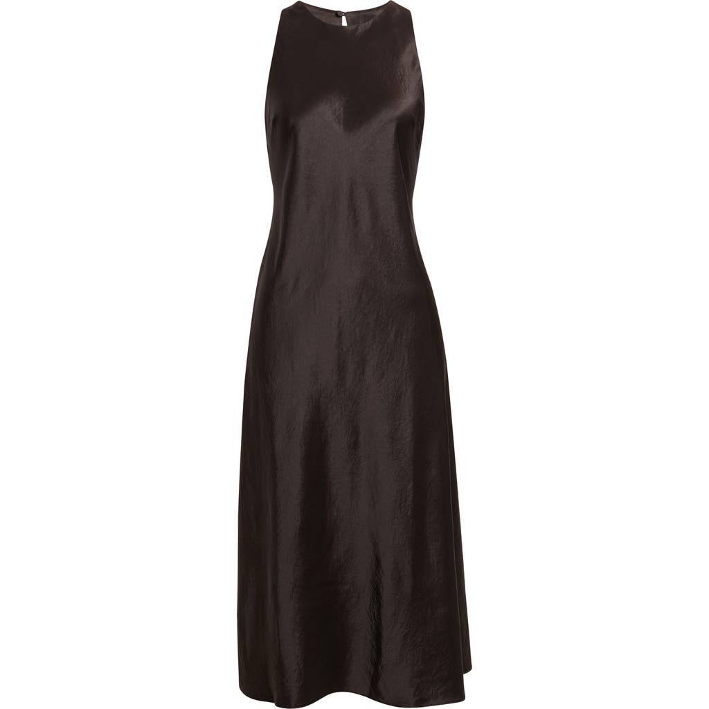 Madewell Sleeveless Satin Midi Dress In Black