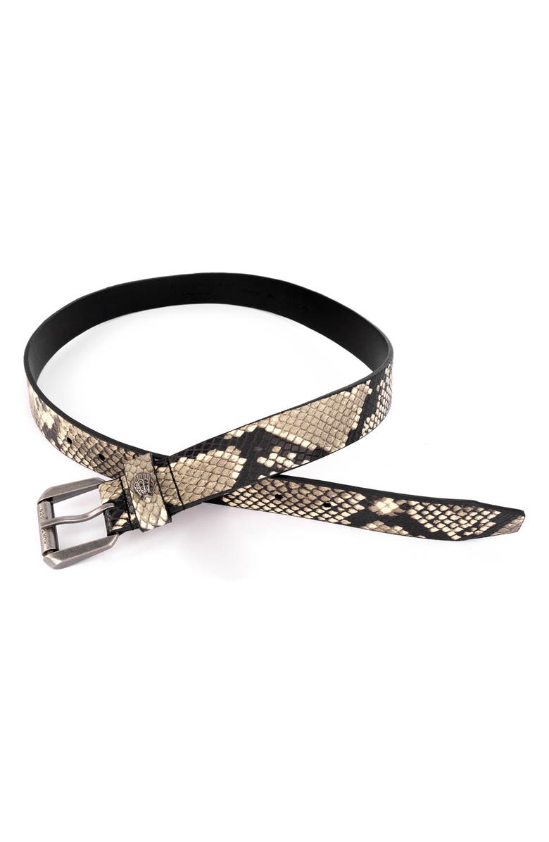 Kurt Geiger London Studded Snakeskin Print Leather Belt, Alternate, color, Light Brown/ Antique Silver