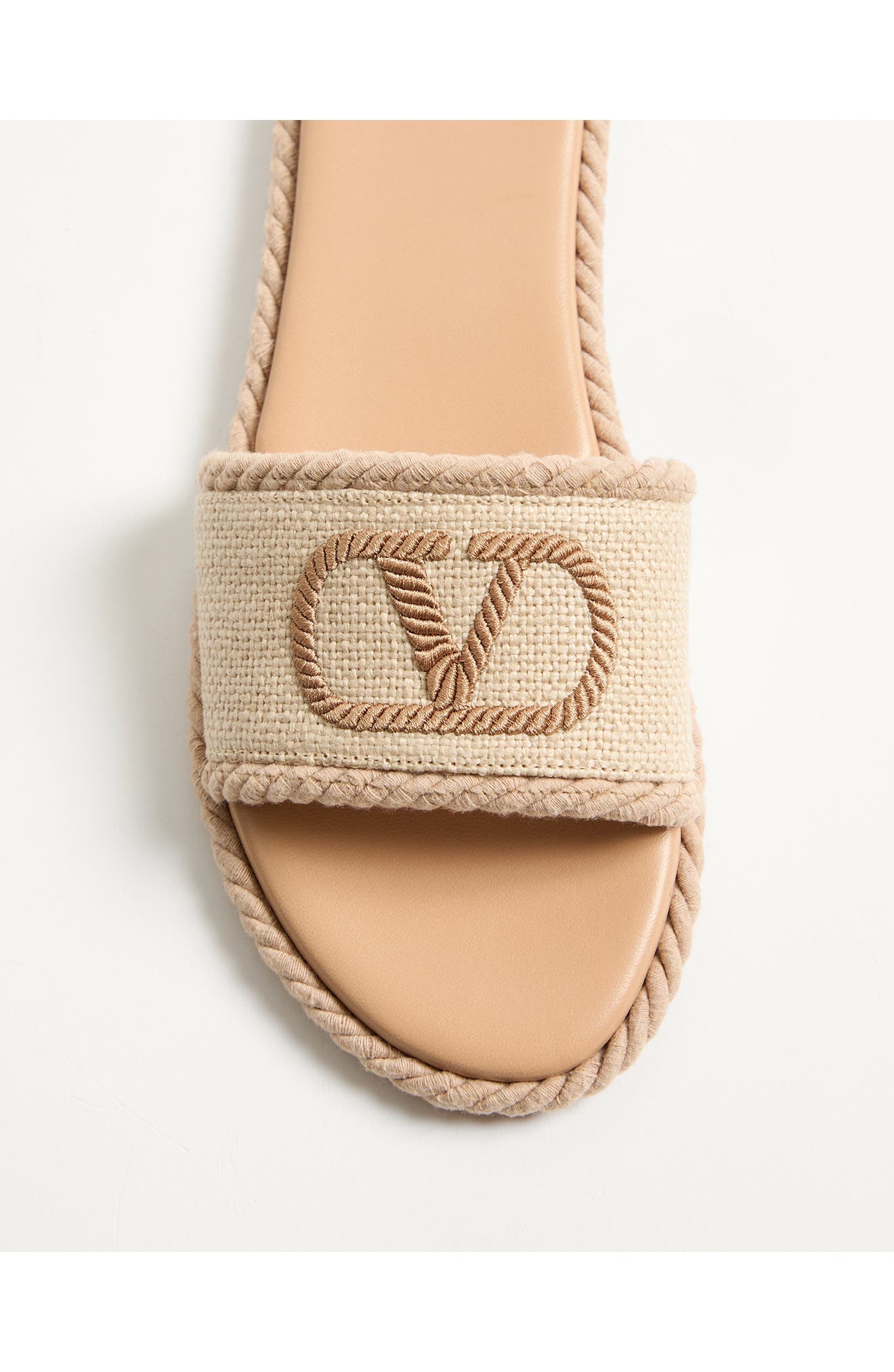 Valentino Garavani VLOGO Torchon Flat Espadrille Slide Sandal, Alternate, color, Beige