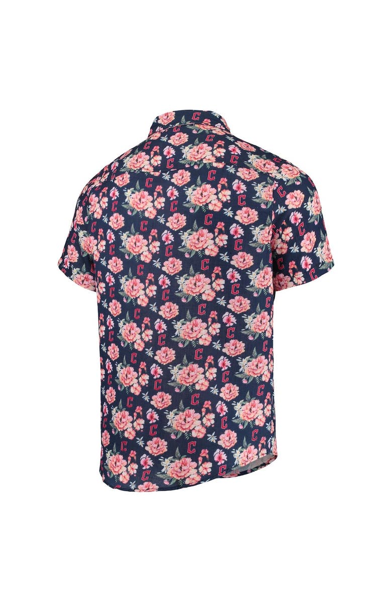 FOCO Men's FOCO Navy Cleveland Guardians Floral Linen Button-Up Shirt, Alternate, color, Navy