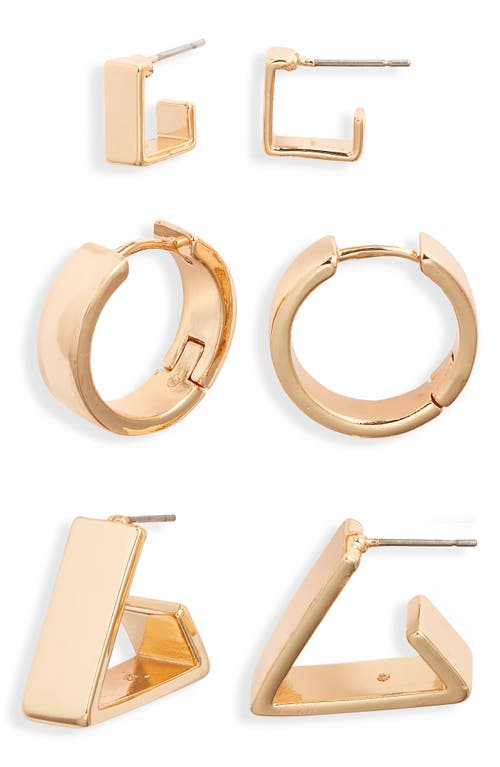 Open Edit 3 Pairs Of Geometric Earrings In Gold