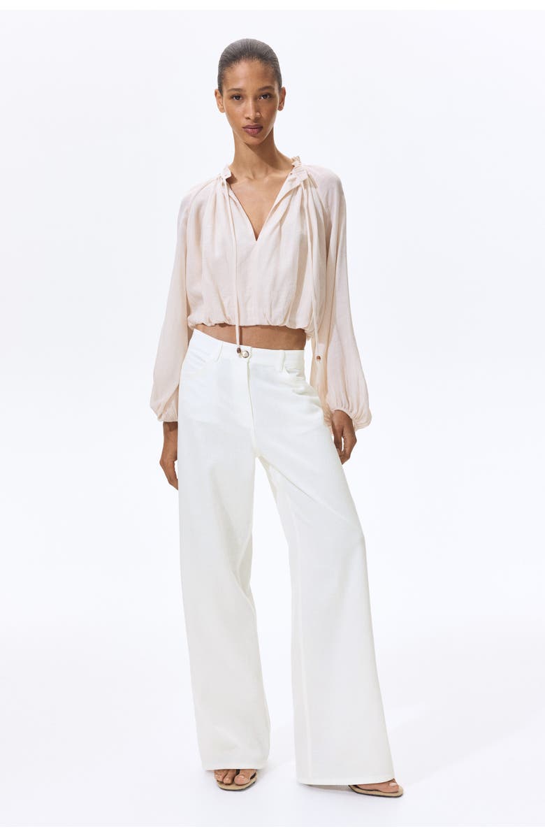 H&M Linen-blend Trousers, Alternate, color, White
