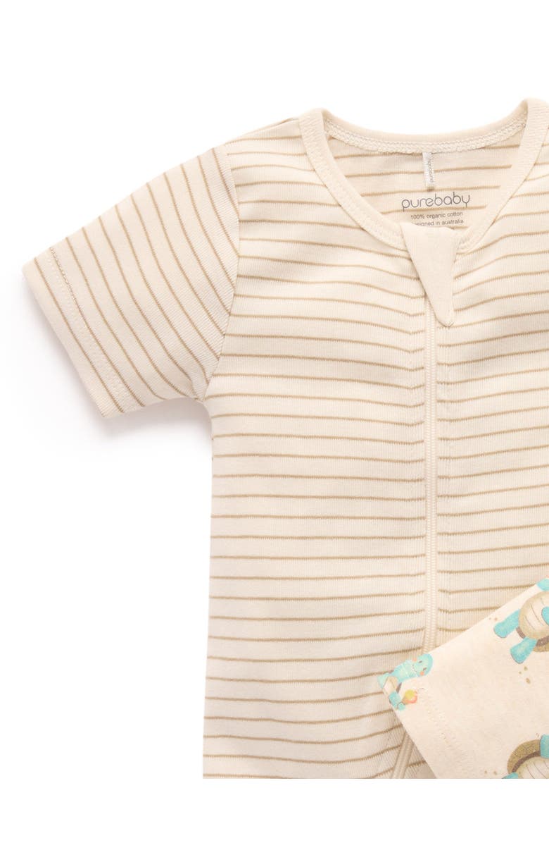 Purebaby 2 Pack Short Sleeve Zip Romper Whale Print, Alternate, color, Hungry Turtles Print