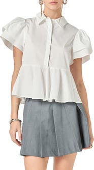 English Factory Woven Peplum Shirt