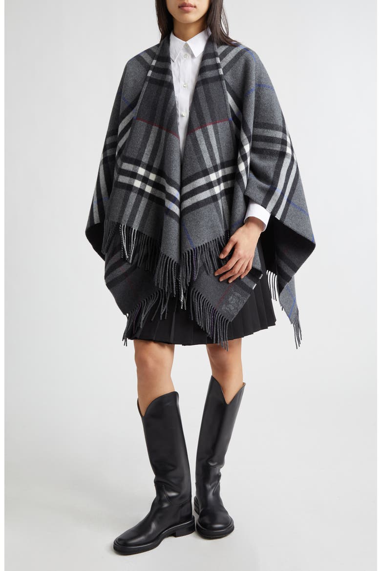 Check Double Face Cashmere & Wool Cape, Alternate, color, MARLBOROUGH GREY/ CHA