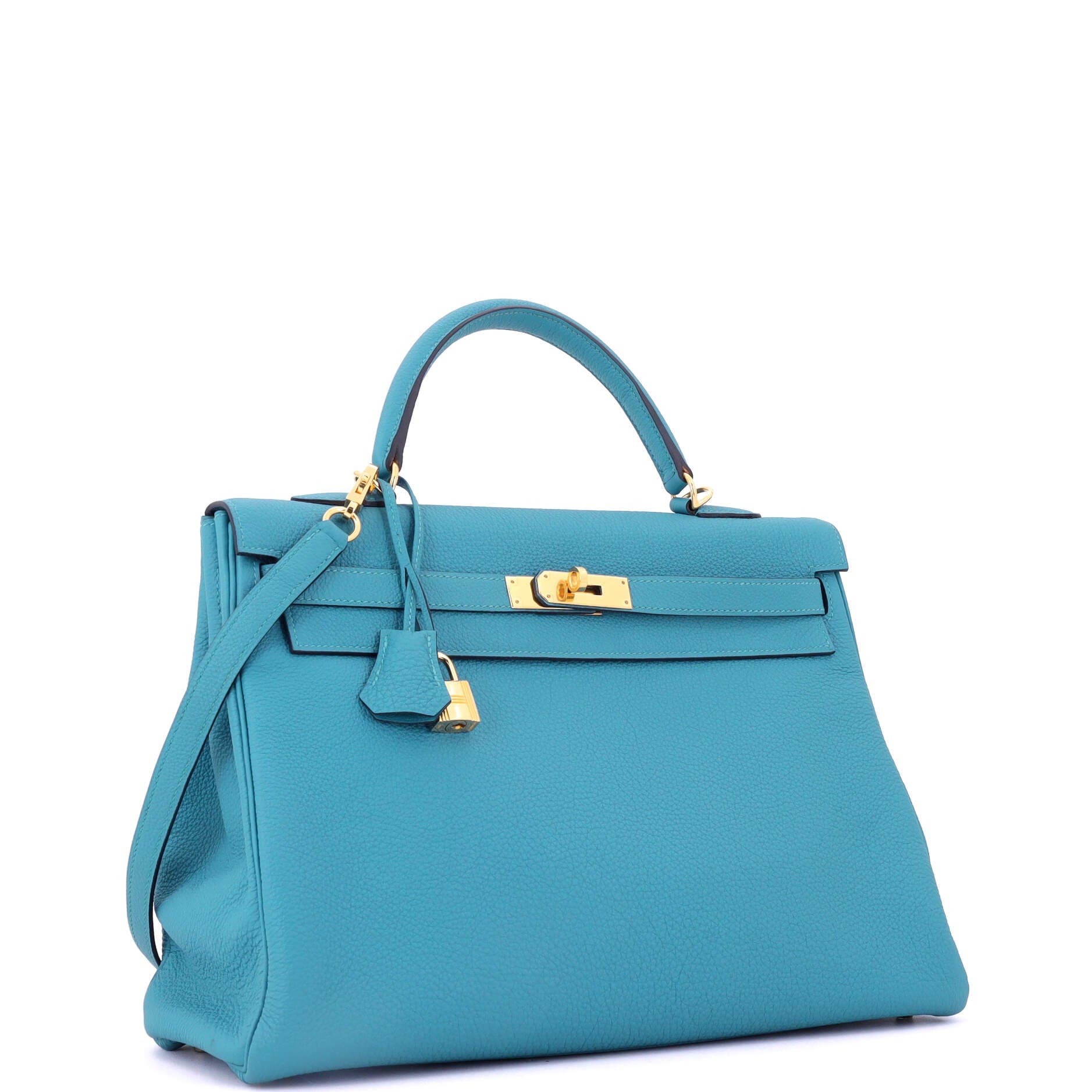 Pre-Owned Hermes Kelly Handbag Blue Togo with Gold Hardware 35, Alternate, color, Turquoise
