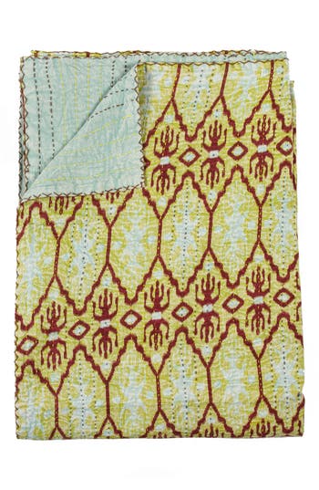 Taj Hotel Vintage Cotton Kantha Throw Blanket In Multi Blue