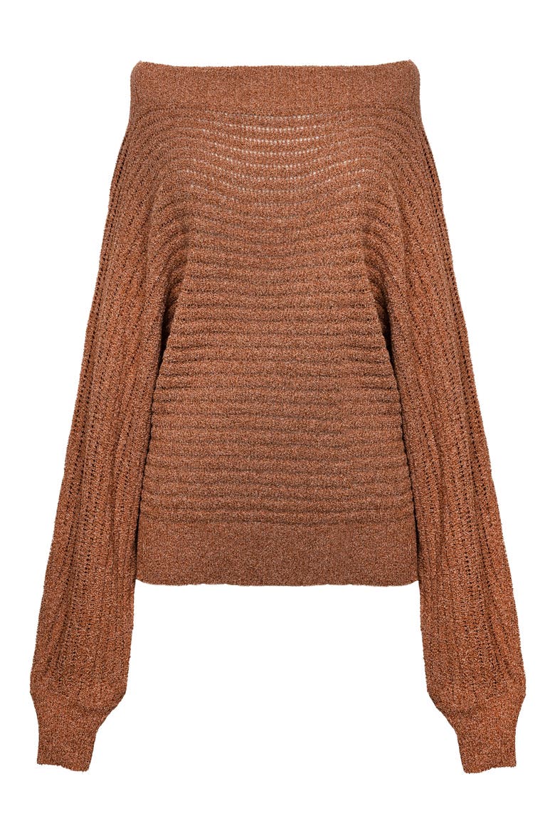 Ribbed Off the Shoulder Dolman Sleeve Sweater, Alternate, color, TAN