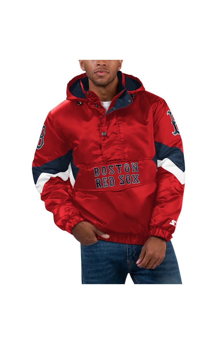 STARTER Men's Starter Black Boston Red Sox Force Play II Half-Zip Hooded Jacket, Alternate, color, Red