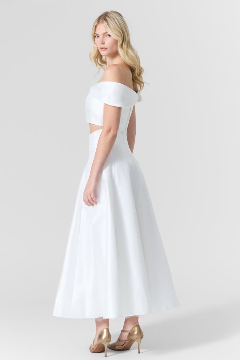 Off-Shoulder Silk Top & Skirt Set, Alternate, color, White