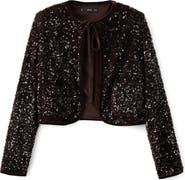 MANGO Sequin Velvet Tie Neck Jacket