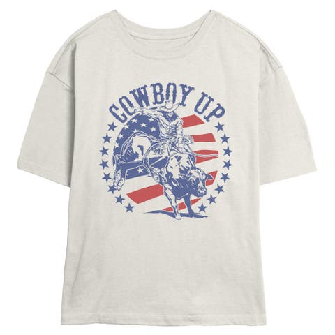 Junior's American Cowboy Up Short Sleeve Skimmer T-shirt