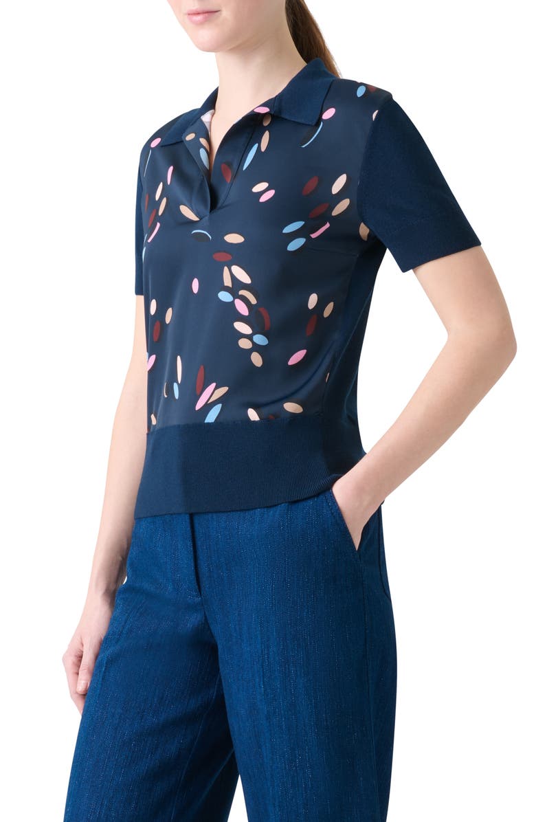 Akris punto Dropping Dots Mixed Media Polo, Alternate, color, Ink-Multicolor