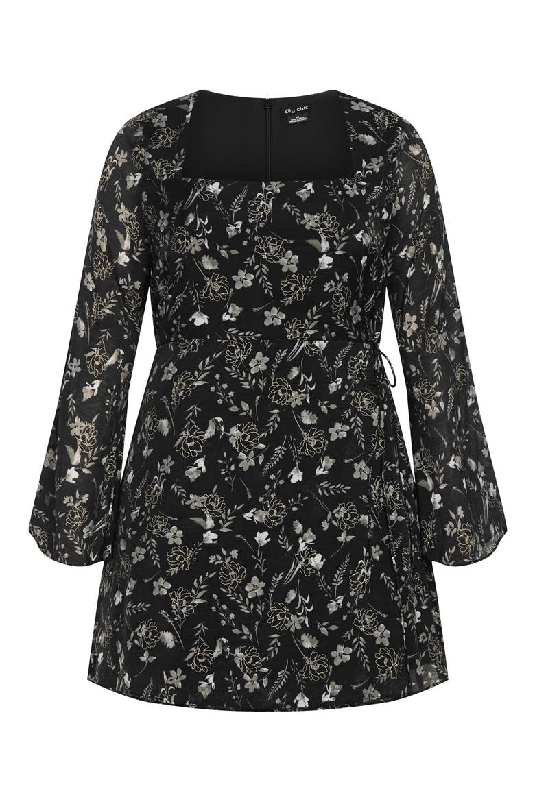 Emmie Floral Print Long Sleeve Minidress, Alternate, color, BLACK PRINT