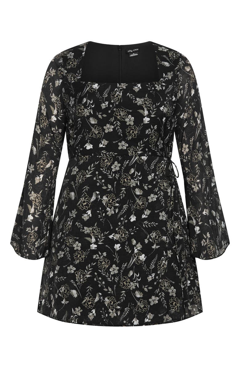City Chic Emmie Floral Print Long Sleeve Minidress, Alternate, color, Black Print