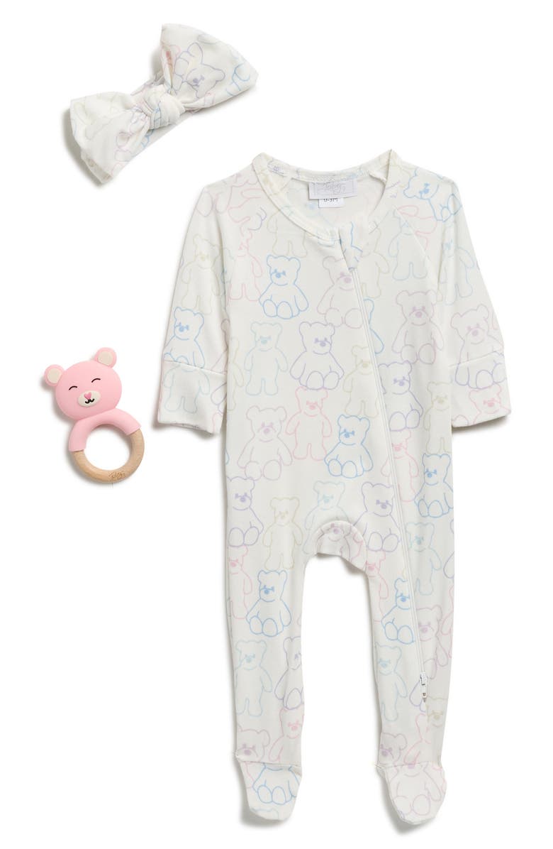 Toby Bear Footie, Headband & Rattle Set, Main, color, White