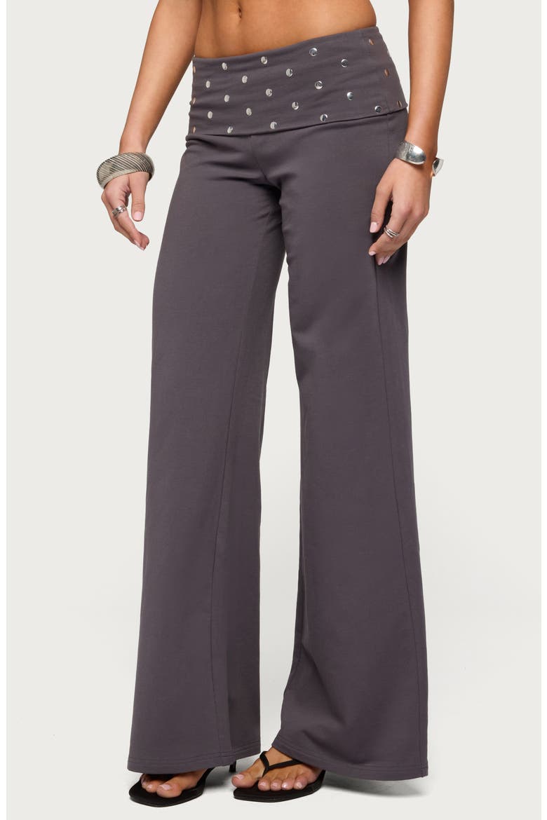 Breanna Studded Foldover Wide Leg Pants, Alternate, color, DARK-GRAY