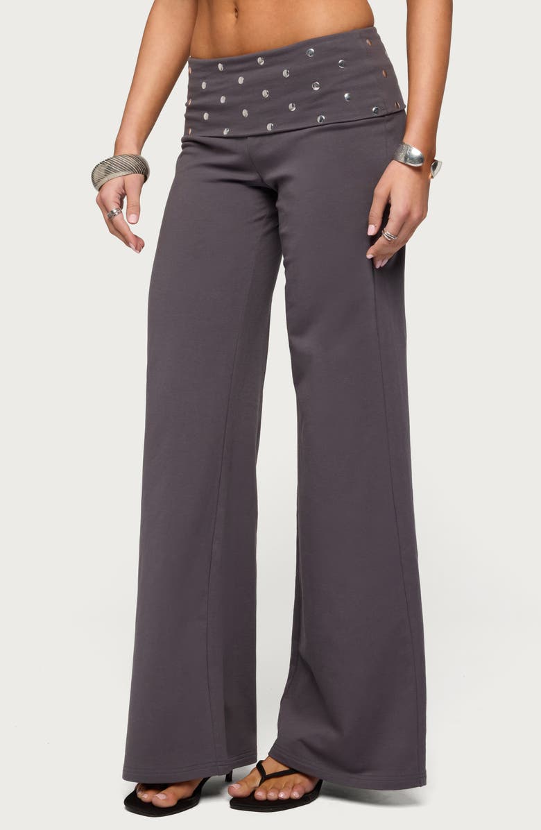 EDIKTED Breanna Studded Foldover Wide Leg Pants, Alternate, color, Dark-Gray