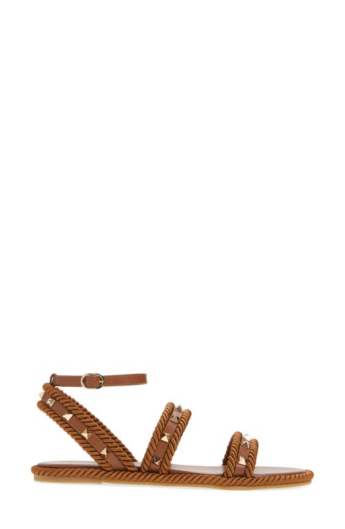 Valentino Garavani Rockstud Ankle Strap Flat Sandal In Tabacco