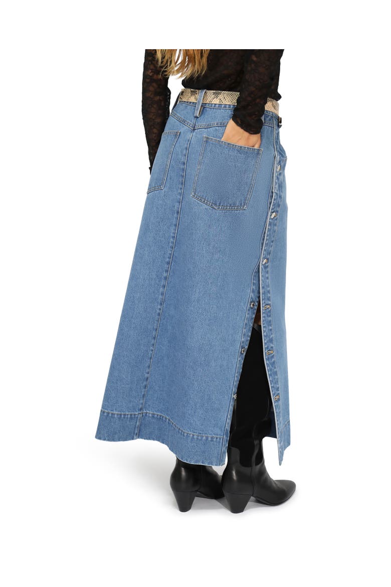 Edge Line Denim Maxi Skirt with Side Buttons, Alternate, color, Dark Blue
