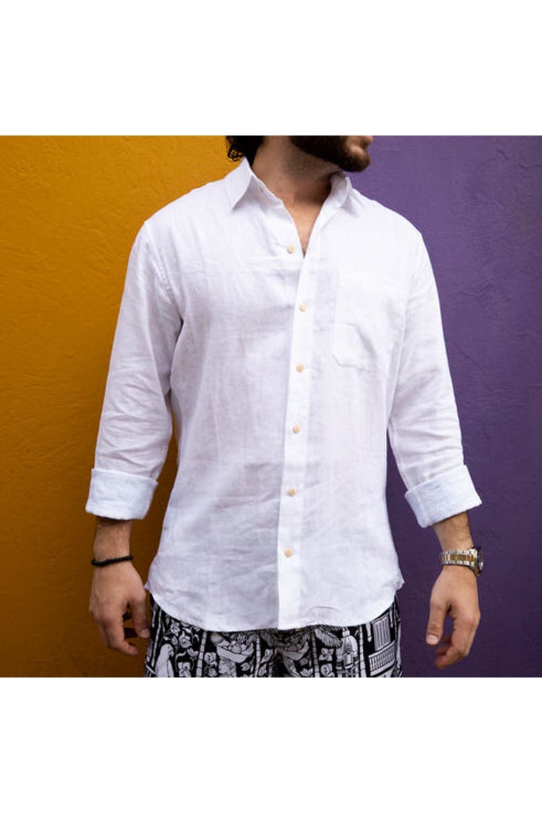 The Casa Blanca - Long Sleeve White Linen Shirt, Alternate, color, White