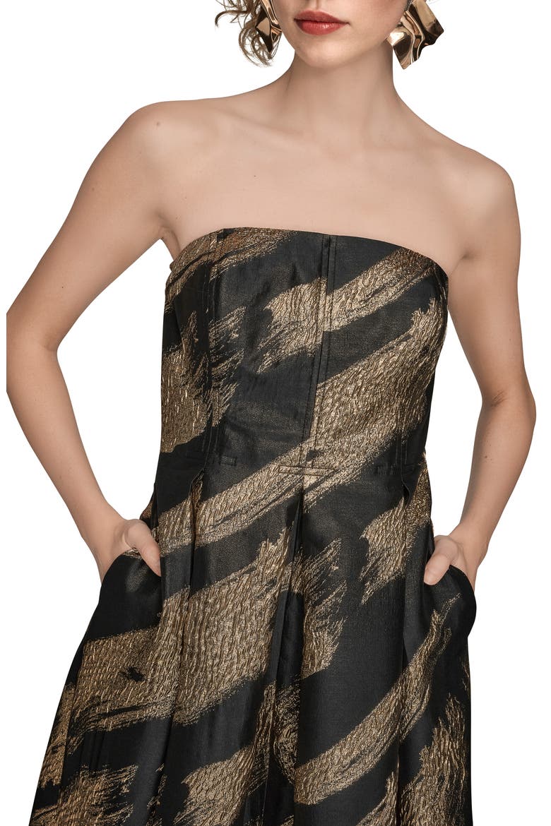 Strapless Fit & Flare Gown, Alternate, color, BLACK/ GOLD