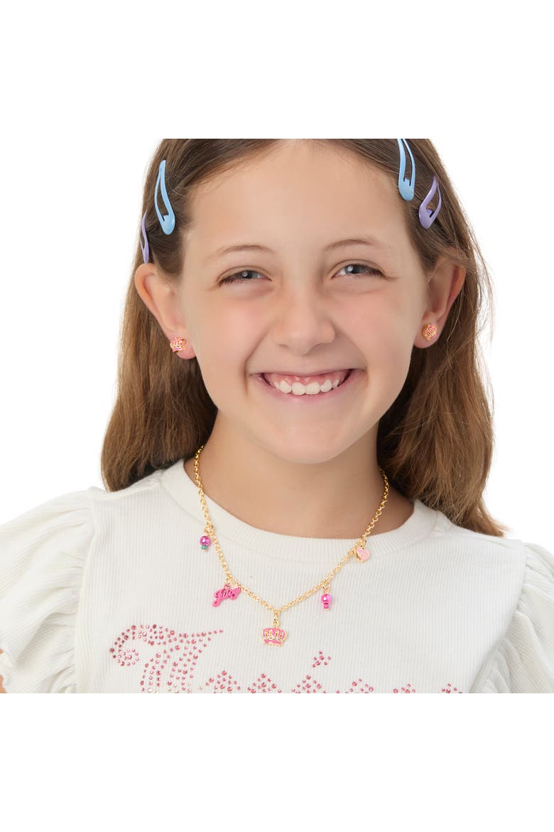 Crown "Juicy" Charm Necklace, Alternate, color, gold, pink