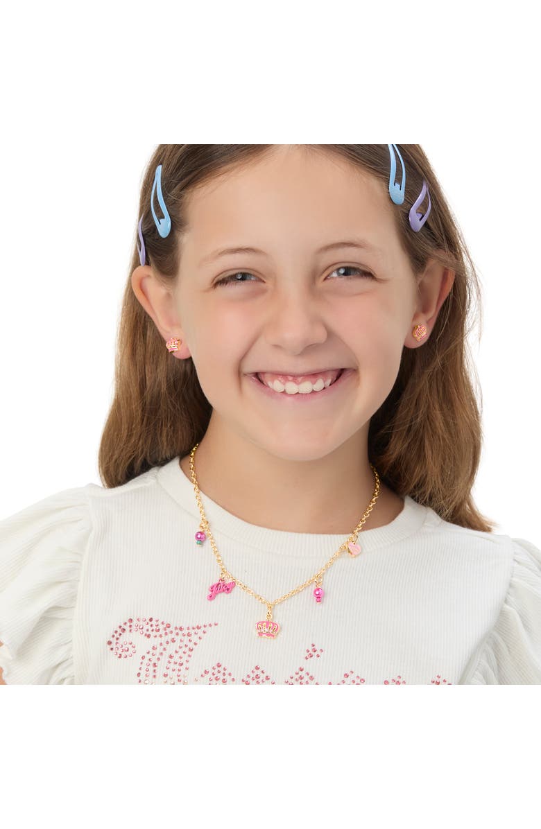 Juicy Couture Kids Crown "Juicy" Charm Necklace, Alternate, color, Gold, Pink