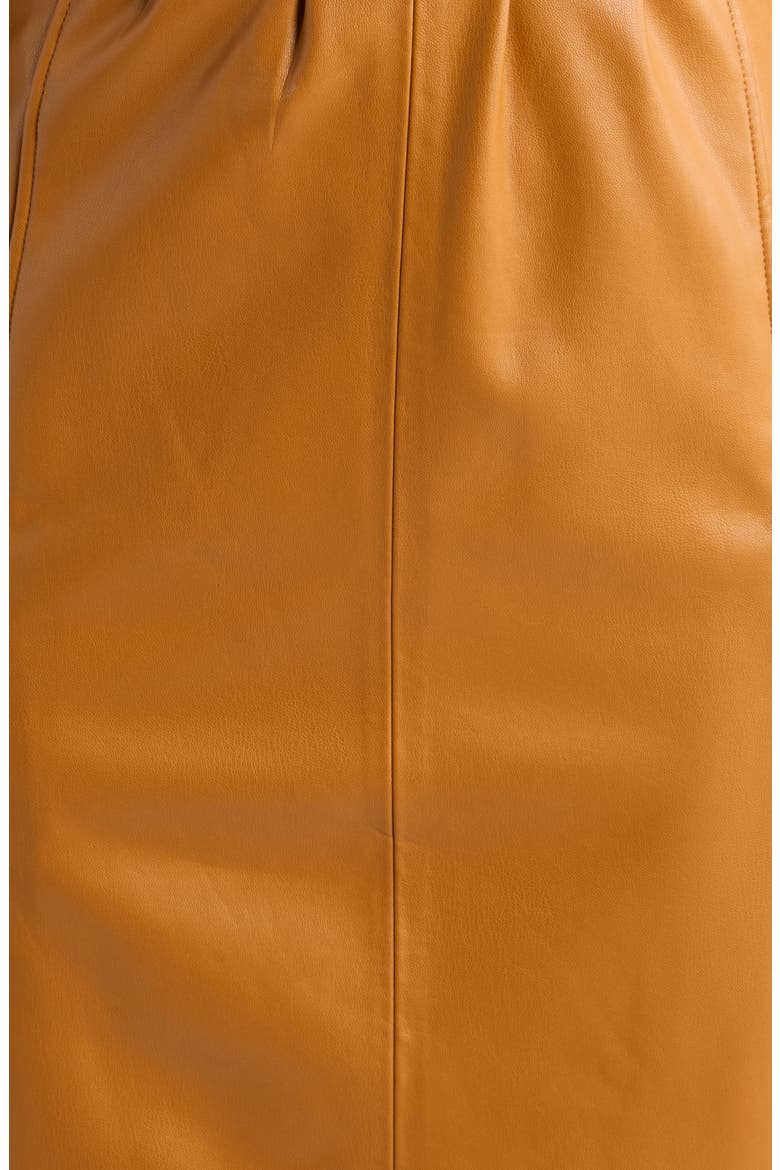 Pleated Waist Faux Leather Sheath Dress, Alternate, color, TOAST