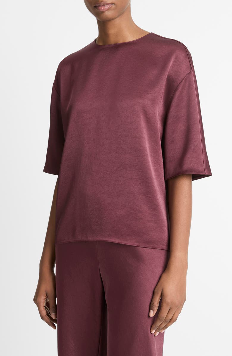 Vince Fluid Satin Top, Alternate, color, Black Rose