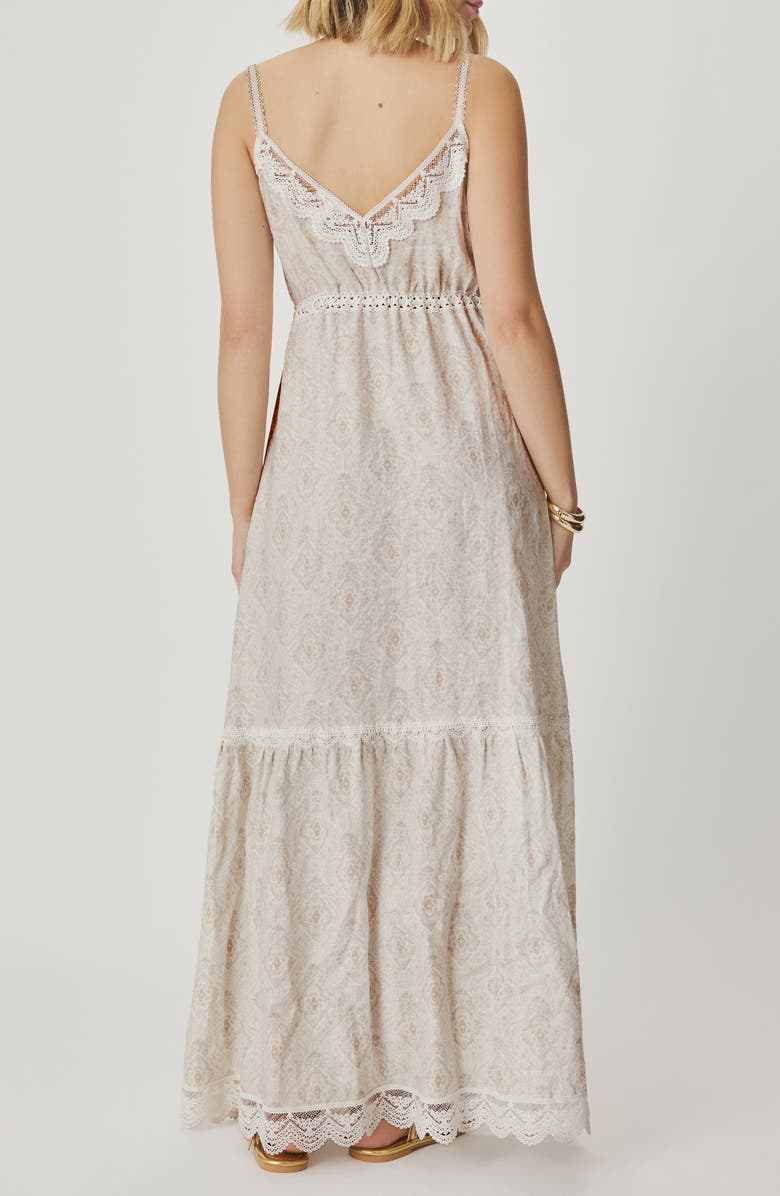 Splendid Anastasia Lace Trim Print Sleeveless Maxi Dress, Alternate, color, Antique Pearl Ivory Paisley