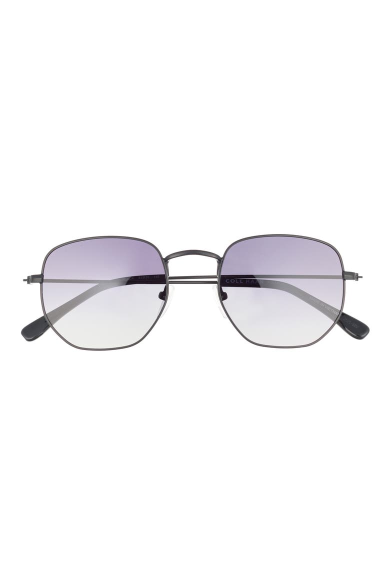 51mm Polarized Angular Round Sunglasses, Main, color, BLACK