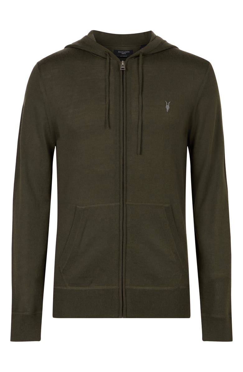 AllSaints Mode Slim Fit Merino Wool Zip Hoodie, Alternate, color, Park Green