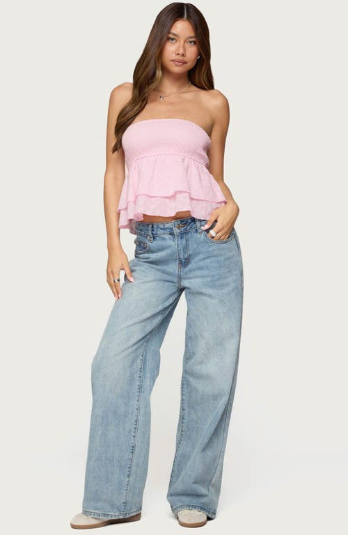 Edikted Toria Ruffled Eyelet Strapless Top In Pink
