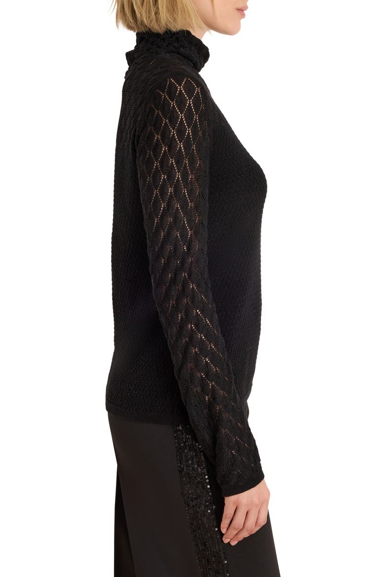 Knit Lace Funnel Neck Sweater, Alternate, color, BLACK ONYX