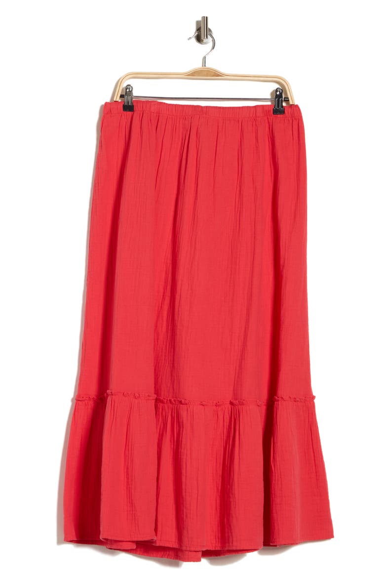 Tiered Cotton Gauze Maxi Skirt, Alternate, color, RED SAUCY