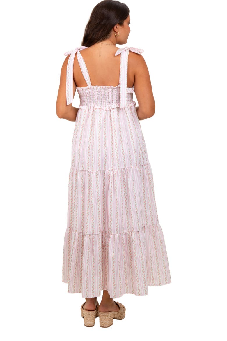Floral Striped Smocked Shoulder Tie Maxi Dress, Alternate, color, Pink