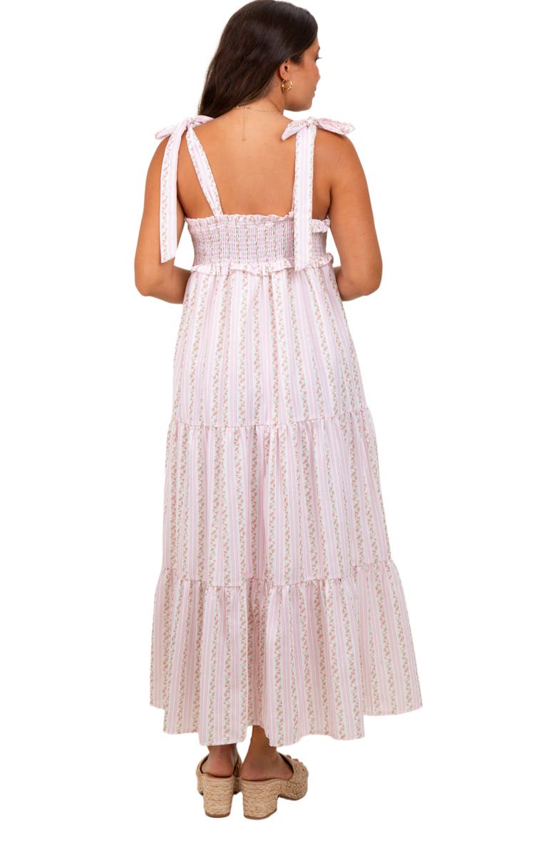 PinkBlush Floral Striped Smocked Shoulder Tie Maxi Dress, Alternate, color, Pink