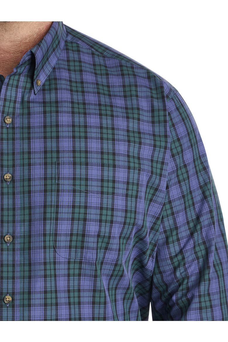Big & Tall Easy-Care Small Plaid Sport Shirt V2, Alternate, color, BLUE GREEN